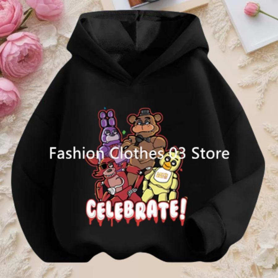 2026 Anime Five Nights Bear Hoodie 3-12 Year Kids Cosplay Unisex Hoodies Boys Sweatshirt Teen Girls Clothes Birthday Gift