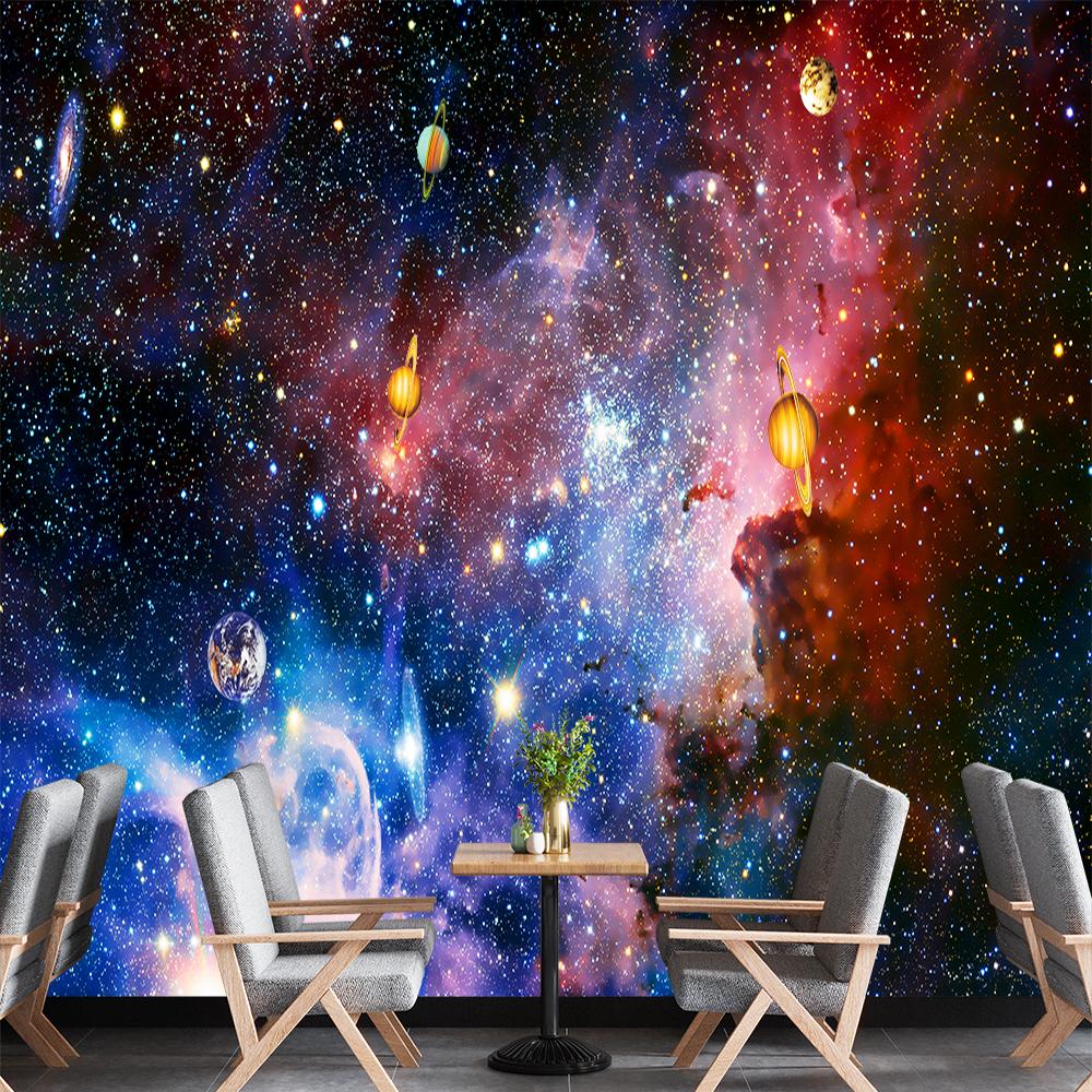 Galaxy Universe Wall Murals Boys Girls Nursery Starry Sky Wall Paper Bedroom Large Planet Ceiling Wallpaper Mural