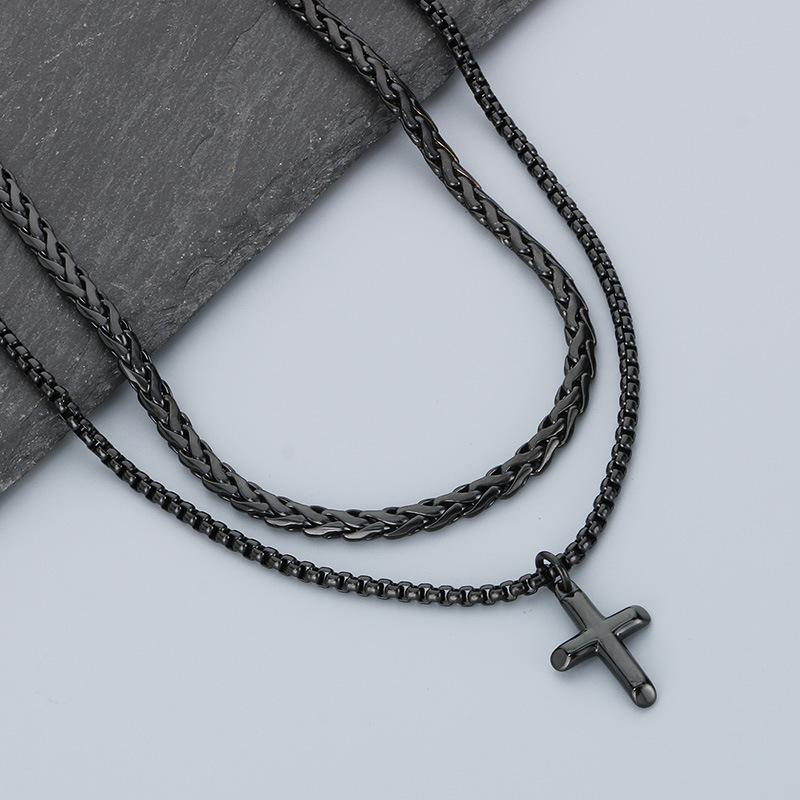 2025 Men's Stacked Cross Pendant Versatile Small Chain Men's Necklace Accessories
