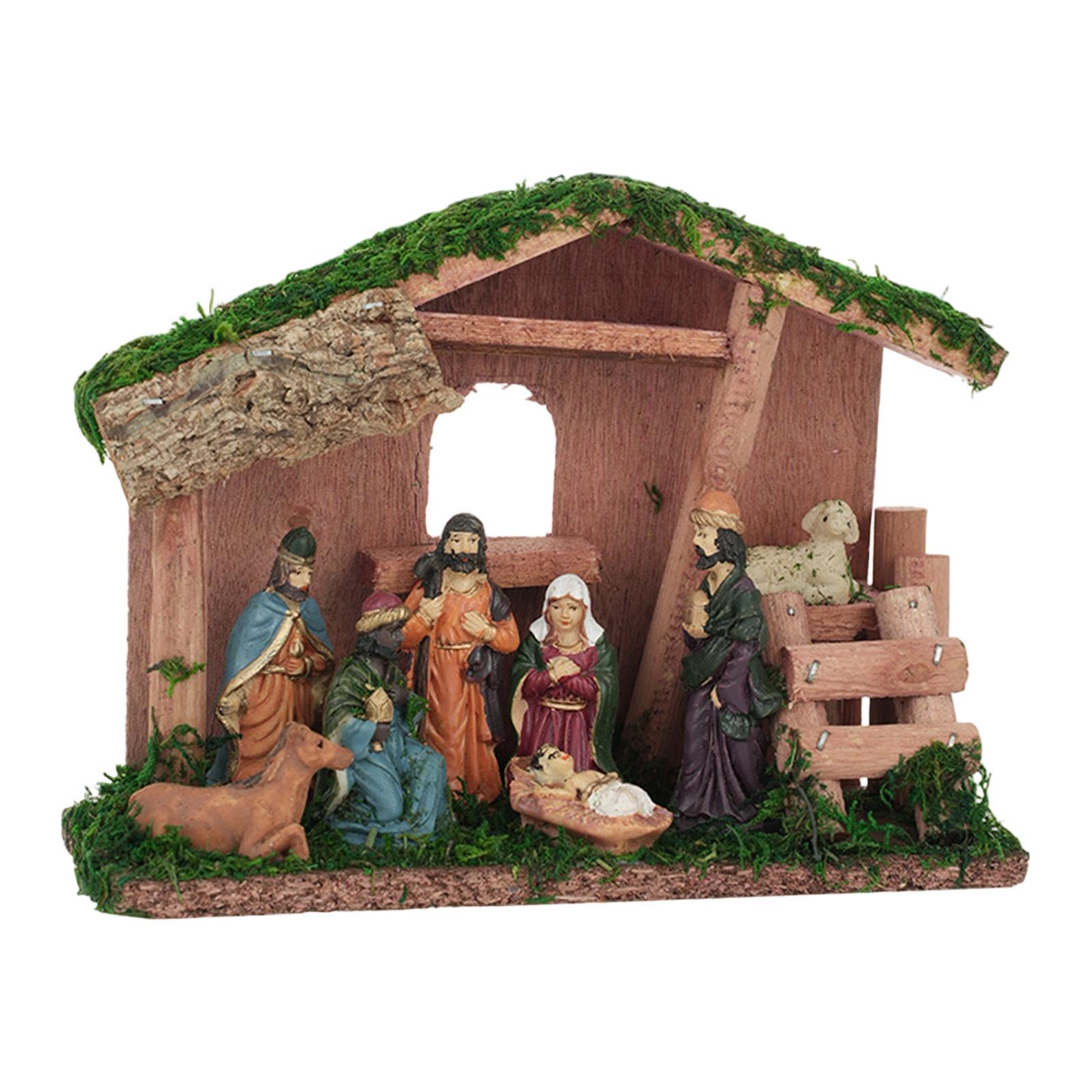 

Holy Family Christmas Nativity Statue Resin Ornament Table Centerpiece with Stable for Elegant Home Decoration