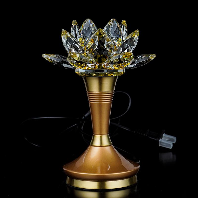 Copper LED Crystal Lotus Multi-Color Buddha Offering Lamp for Home Worship