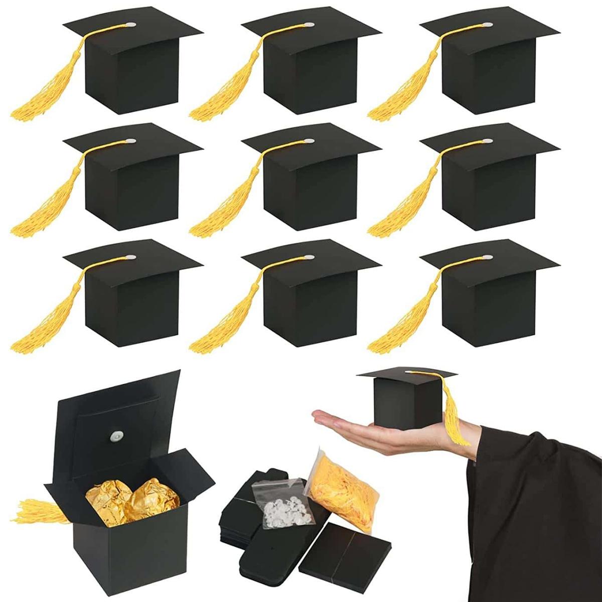 

5~50pcs Black Hat Graduation Candy Boxes 2026 Doctoral Cap Gift Packaging Box with Tassel for Graduation Ceremony Party Supplies 5pcs чёрный