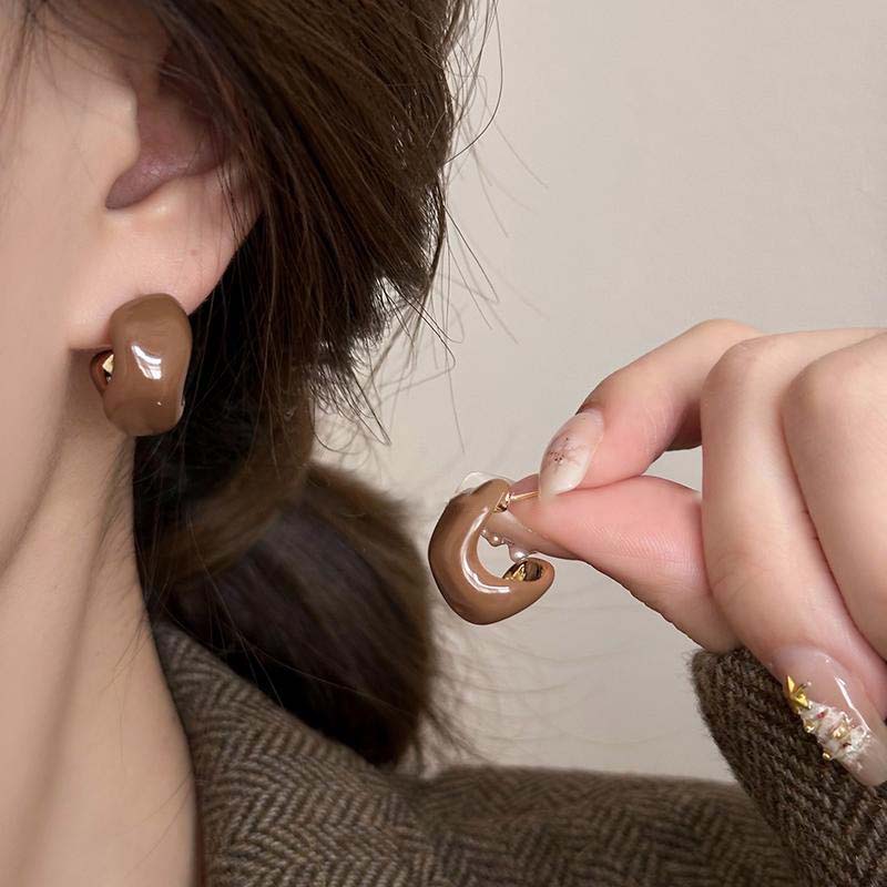 2026 Trend Irregular Geometric C-Shaped Earrings for Women Fashion Minimalist Red Drip Oil Earrings Party Jewelry Accessories