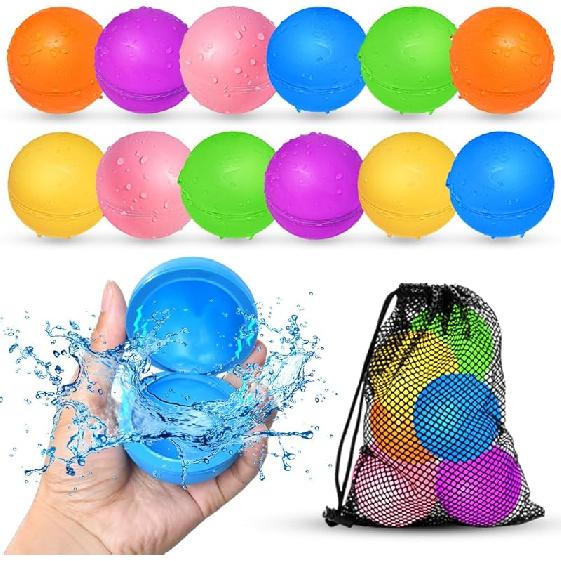 12Pcs Reusable Water Balloons, Pool Beach Water Toys for Boys and Girls, Outdoor Summer Toys for Kids Ages 3-12