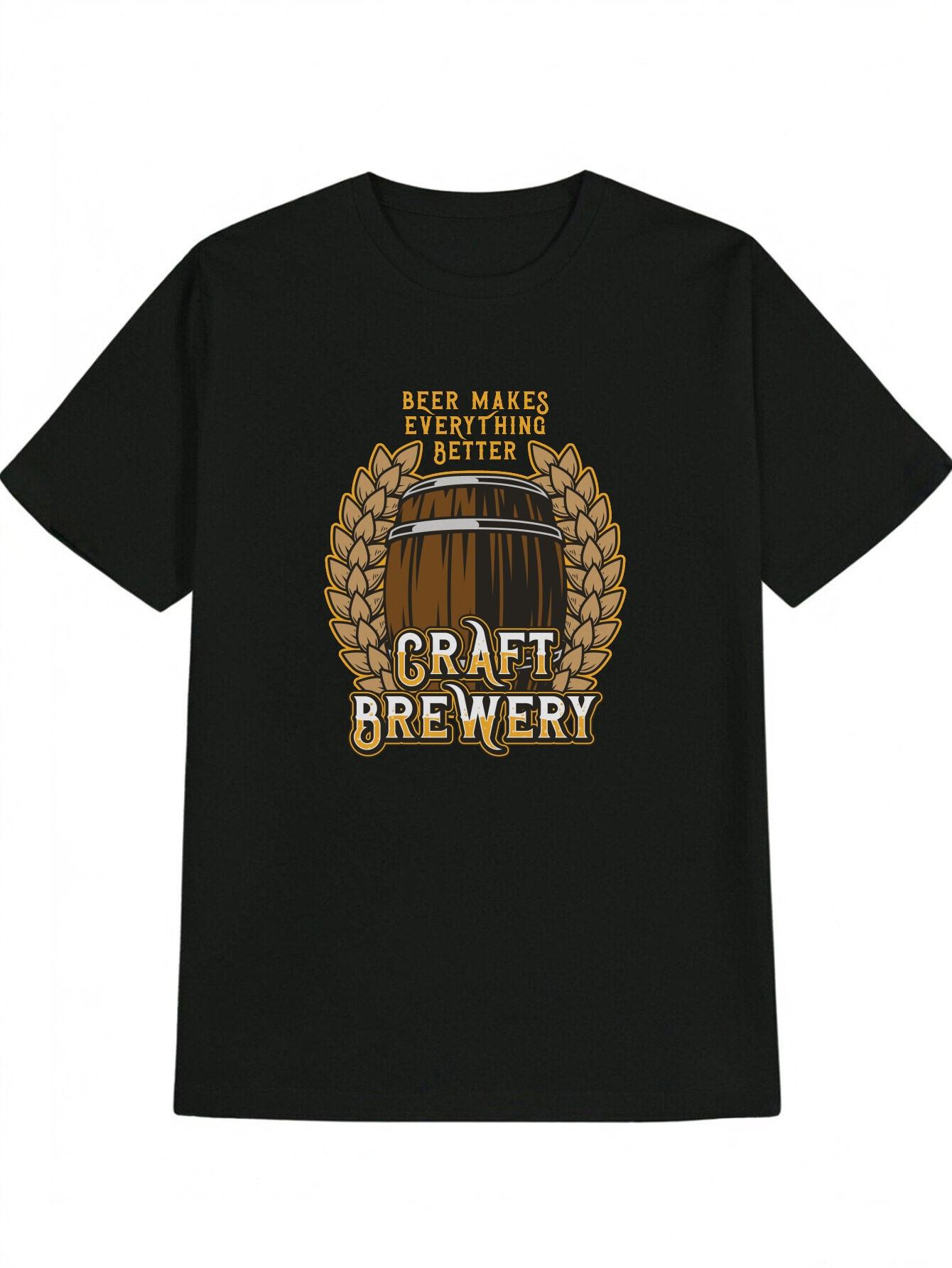 Casual Crew Neck T-shirt with  Beer Makes Everything Better  Print XXXXL