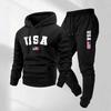New Casual Sweater USA Flag Print Hooded Suit Autumn and Winter Sports European and American Trend Men's and Women's Sweatpants