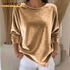 Women's Fashion Casual Solid Color Print Long Sleeve O-Neck Blouses & Shirts