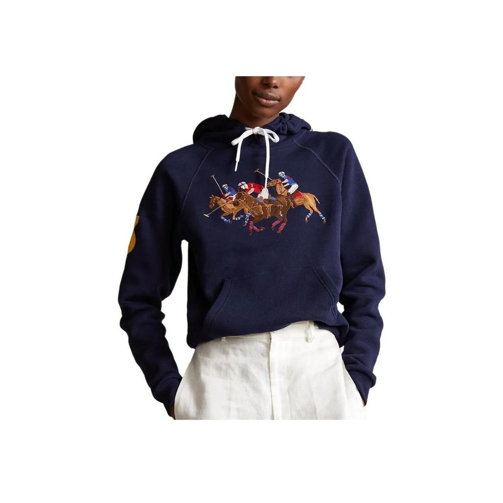 Polo Ralph Lauren FW23 Three Pony Embroidered Pattern Long Sleeve Fleece Hoodie Women Hoodies Navy-Blue WMPOKNINFB20013-410