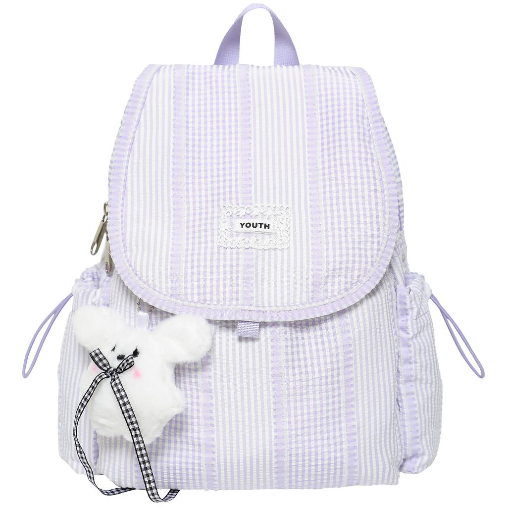 Korean-style canvas backpack for students niche checkered college casual small backpack women's flip cover backpack