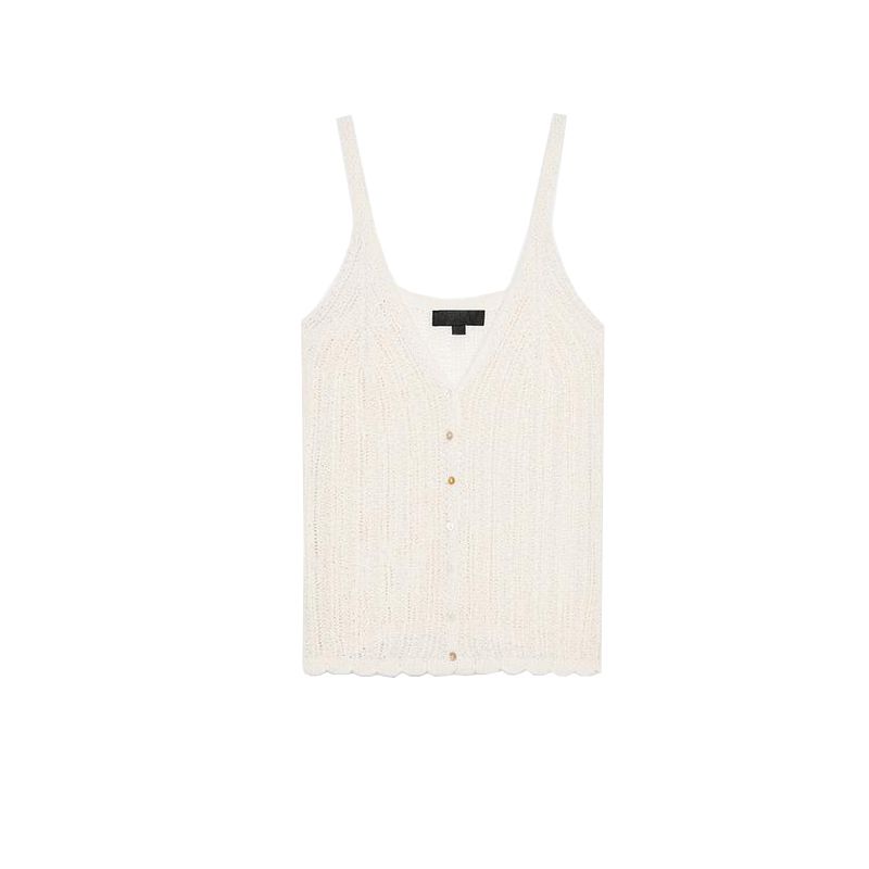 Summer New Product Women's Clothes Ins Style Decorated Row Button V-neck Brace Cut Out Fashion Knit Top 3646007