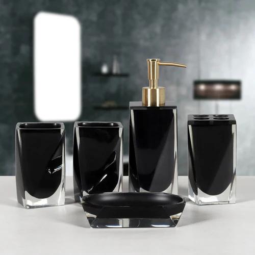 

Resin Bathroom Five-piece Set Wash Tray Handwashing Fluid Soap Dispensing Bottles Accessories Organizer Decor