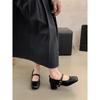 French retro square head light mouth single shoes women's middle heel spring and autumn evening temperament fairy thick heel Mary Jane small