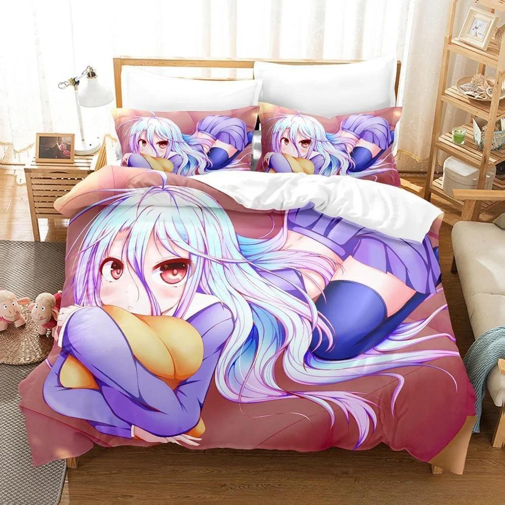 New 3D Printing Kawaii Girls Bedding No Game No Life Bedding Set Cartoon Anime three-piece Set Adult Kid Bedroom Duvet cover Set
