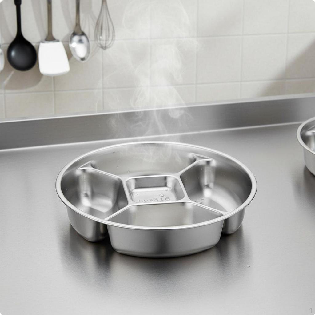 Stainless Steel Divided Plate 5Compartment Food Tray HeavyDuty Metal Portion Control for Home