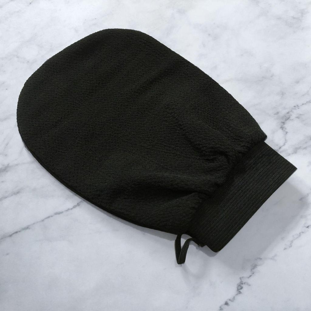 Black Double-Sided Exfoliating Mitt: Fine & Coarse Sand for Painless Mud Removal, Back Scrubbing, and Shower Massage.