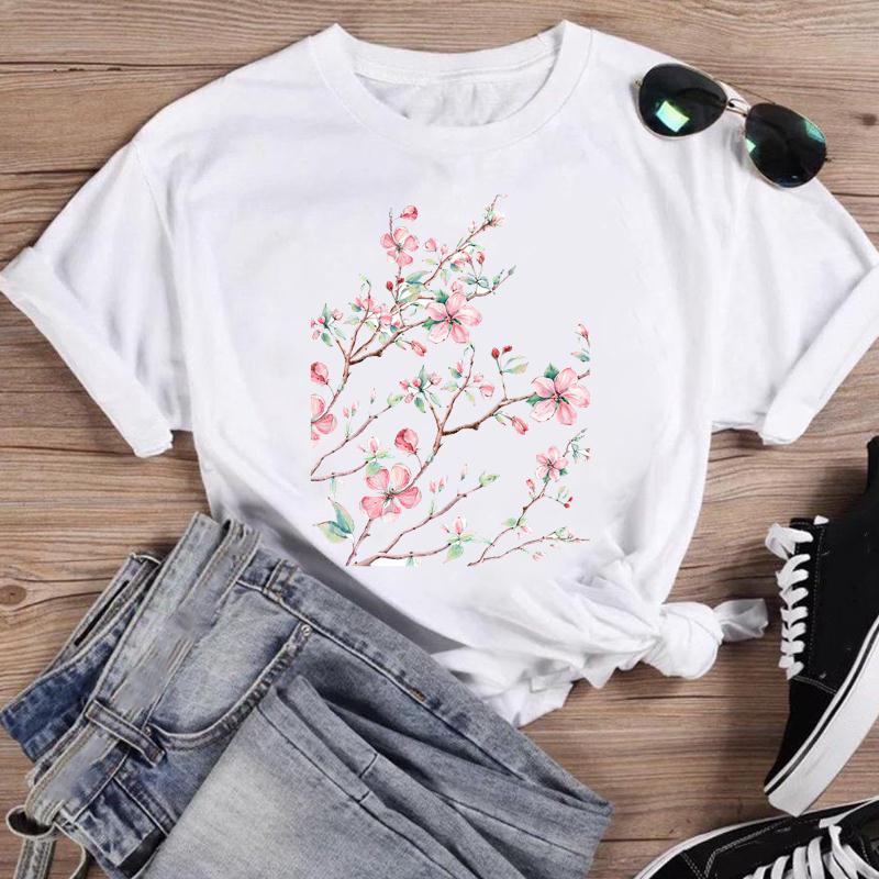 Tisk Camper Flower Vintage Móda Ženy Kreslený Krátký rukáv Grafika T Top Letní košile Trička Běžné Dámské Tričko