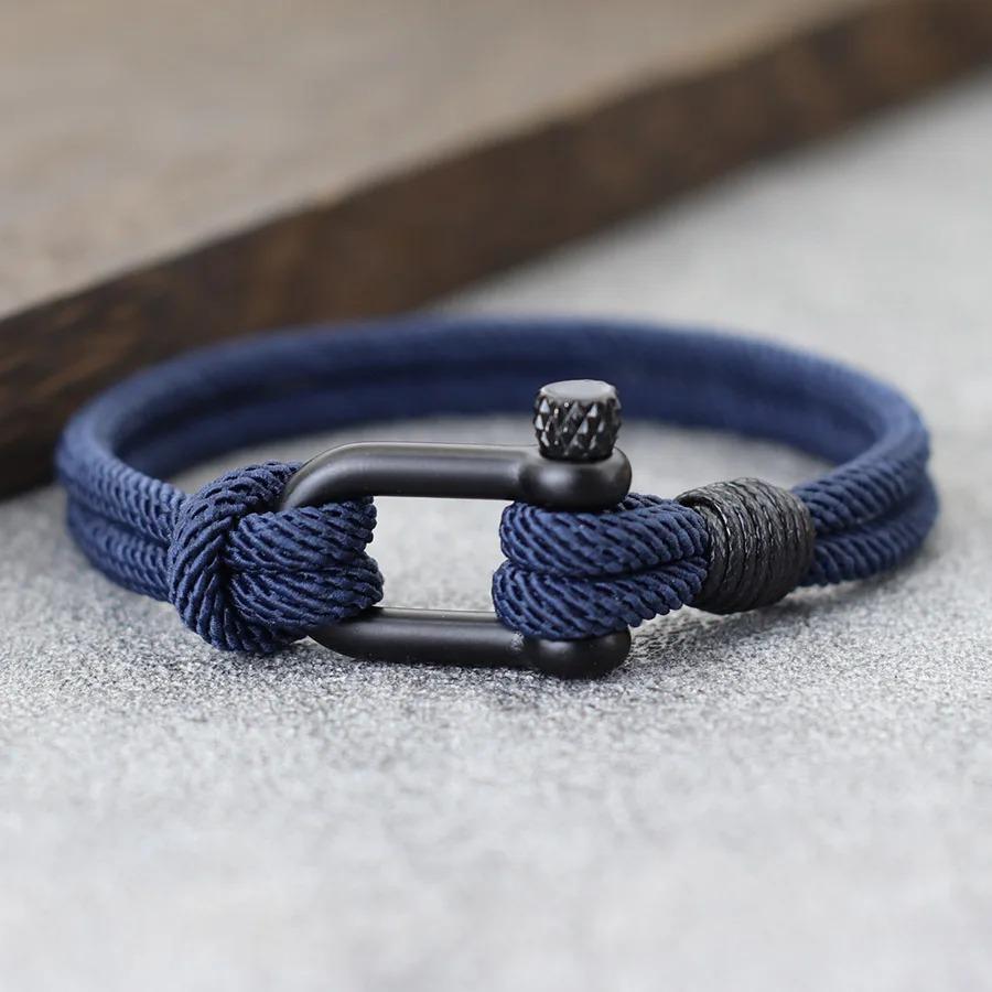 Hiphopový pánský nerezový náramek s odnímatelnou přezkou Námořnický omotaný náramek Dvouvrstvý náramek na ruku na kolo Armband Herren