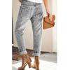 Fashion Loose Washed Pocket Trousers Autumn Drawstring Elastic Waist Denim Jeans Casual Distressed Straight Pencil Pants 30211
