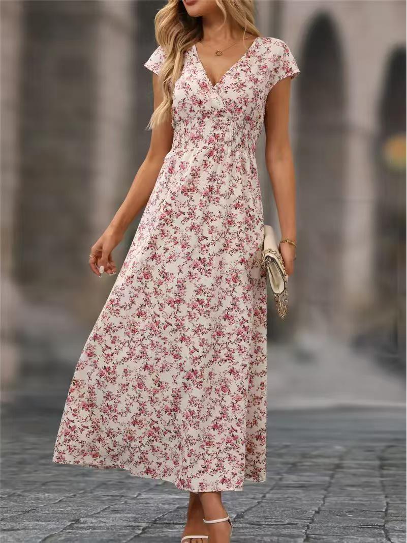 

2025 Plus Size Floral Long Sleeve Dress with Waist Tie – New European & American Fashion 3XL білий