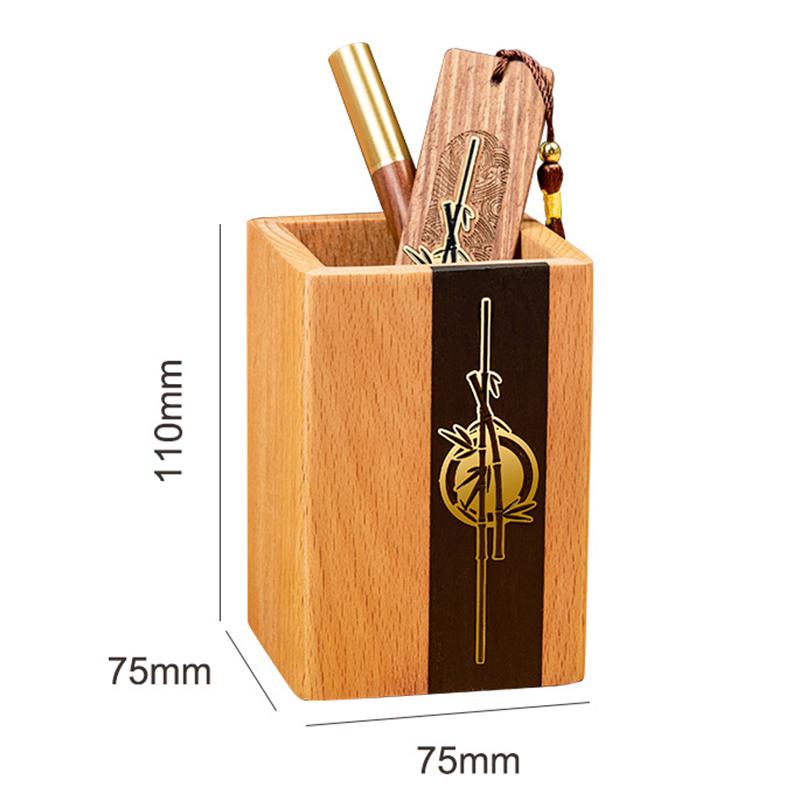 1pc Solid Wood Pen Holder Light Luxury Office Desk Storage Box Vintage National Style Home Office Ornaments Holiday Gifts