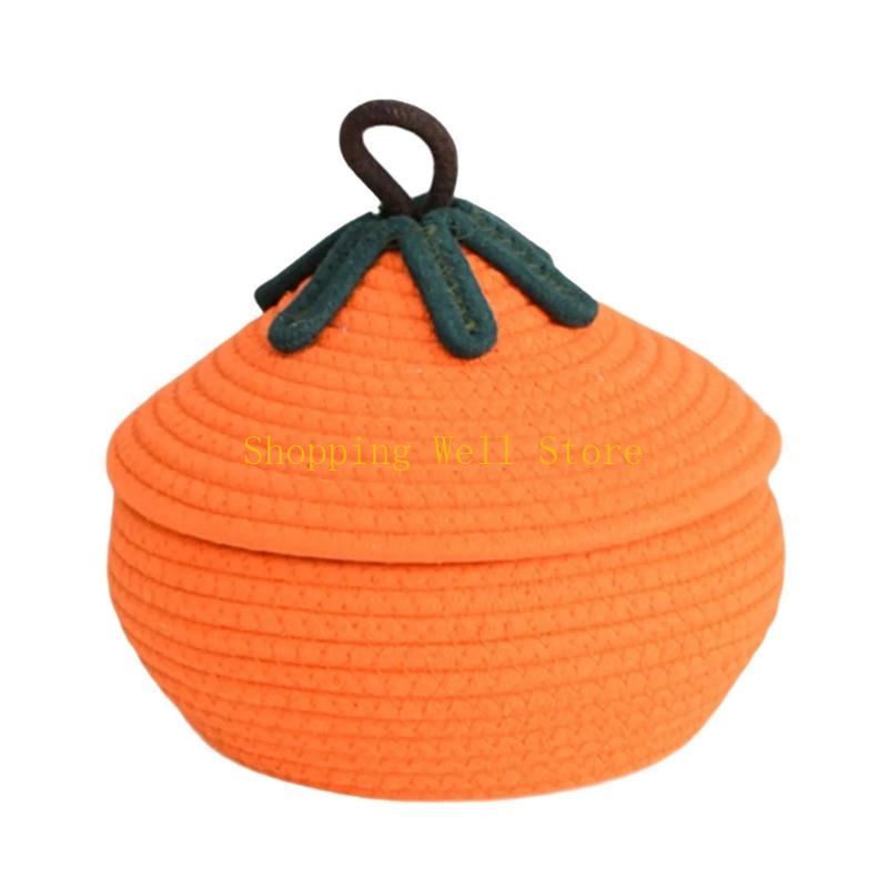 KX4B Festival Woven Cotton Storage Bin Lid Fall Decoration Pumpkin Design Organiser