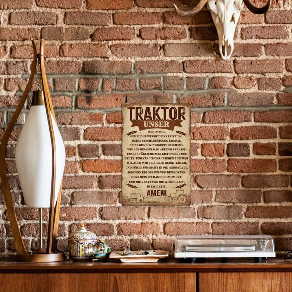 1pc German Metal Tin Sign - "Traktor Unser" Wall Art Decor for Home, Farmhouse, or Ranch, Rustic Wall Hanging with German Quote