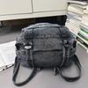 Vintage Solid Color Denim Backpack Large Capacity Travel Backpack Middle School Student Schoolbag