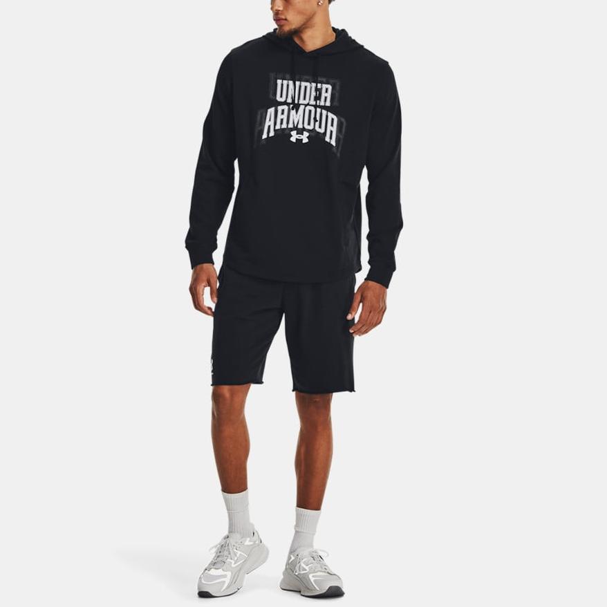 Under Armour Rival Letter Print Cotton Blend Hooded Training Sweatshirt Men Sweatshirt Black 1379766-001