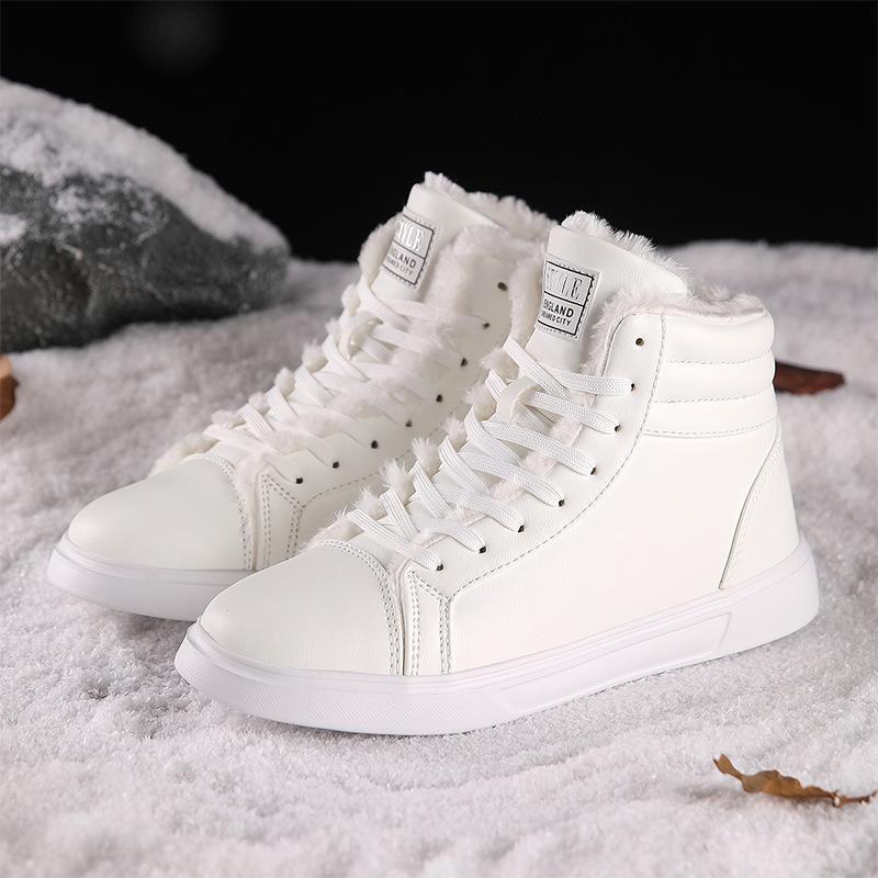 High-top Casual Board Shoes Women's Autumn 2025 New Large Size 46 Small Size 35 White Shoes PU Thick-soled Single Cotton Shoes