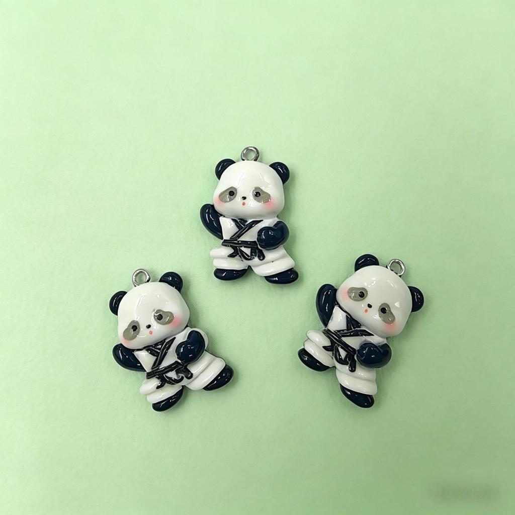 10Pcs Cute Kung Fu Panda Resin Charms, Sports Animal Pendants for Jewelry Making