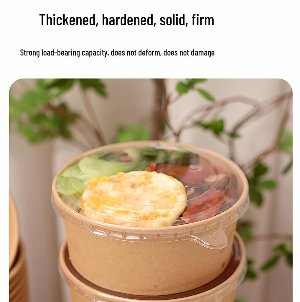Cheng Yuan Thickened Waterproof and Oil-Proof Round Kraft Paper Food Container with Lid for Takeout and Salad Packaging
