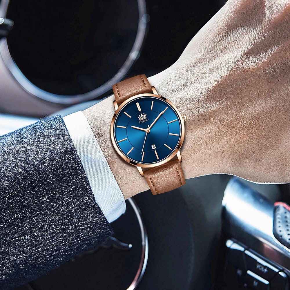 Men's Ultra-Thin 6.5mm Casual Business Watch Japanese Quartz Movement 40mm Dial Genuine Leather Band