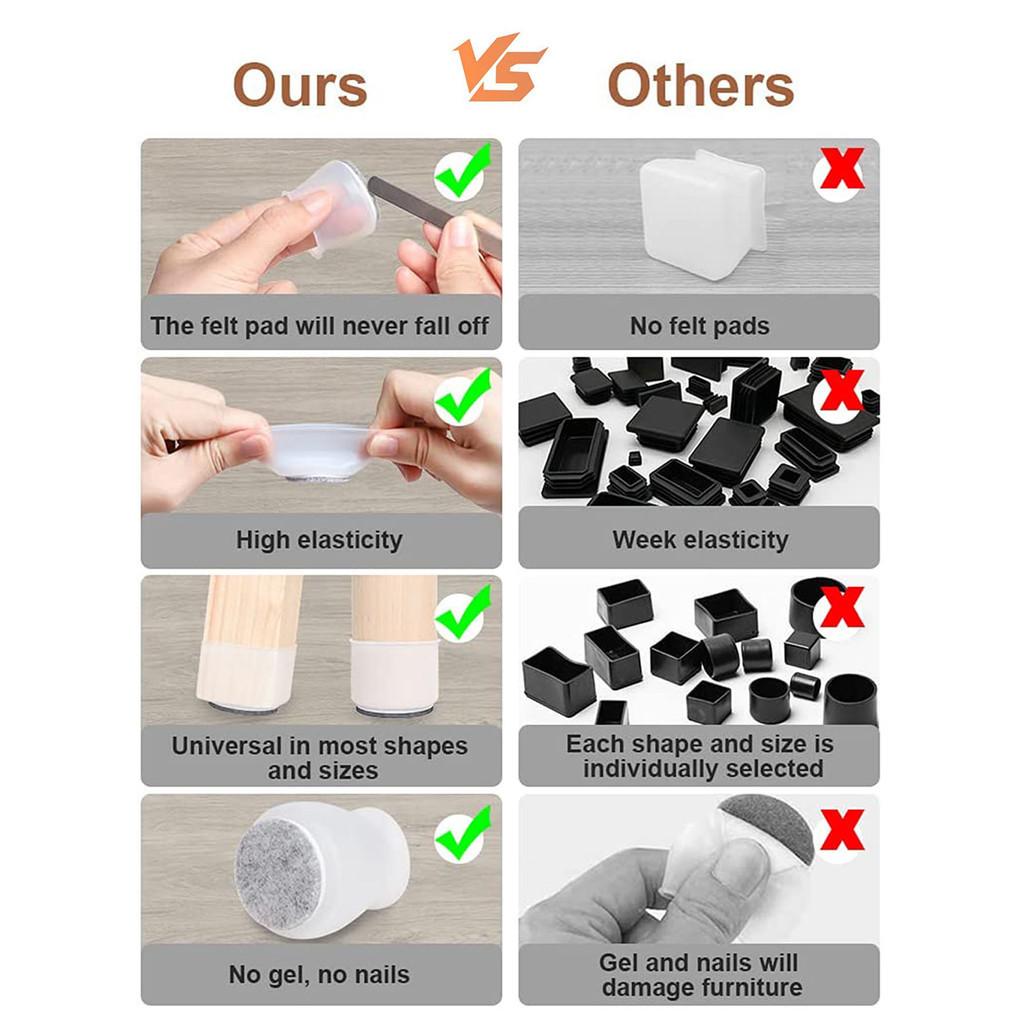 16 bucăți silicon anti-alunecare + suport rotund pentru picioare din pâslă, protecție pentru podea, covoraș pentru mobilă, masă și scaun pentru picioare