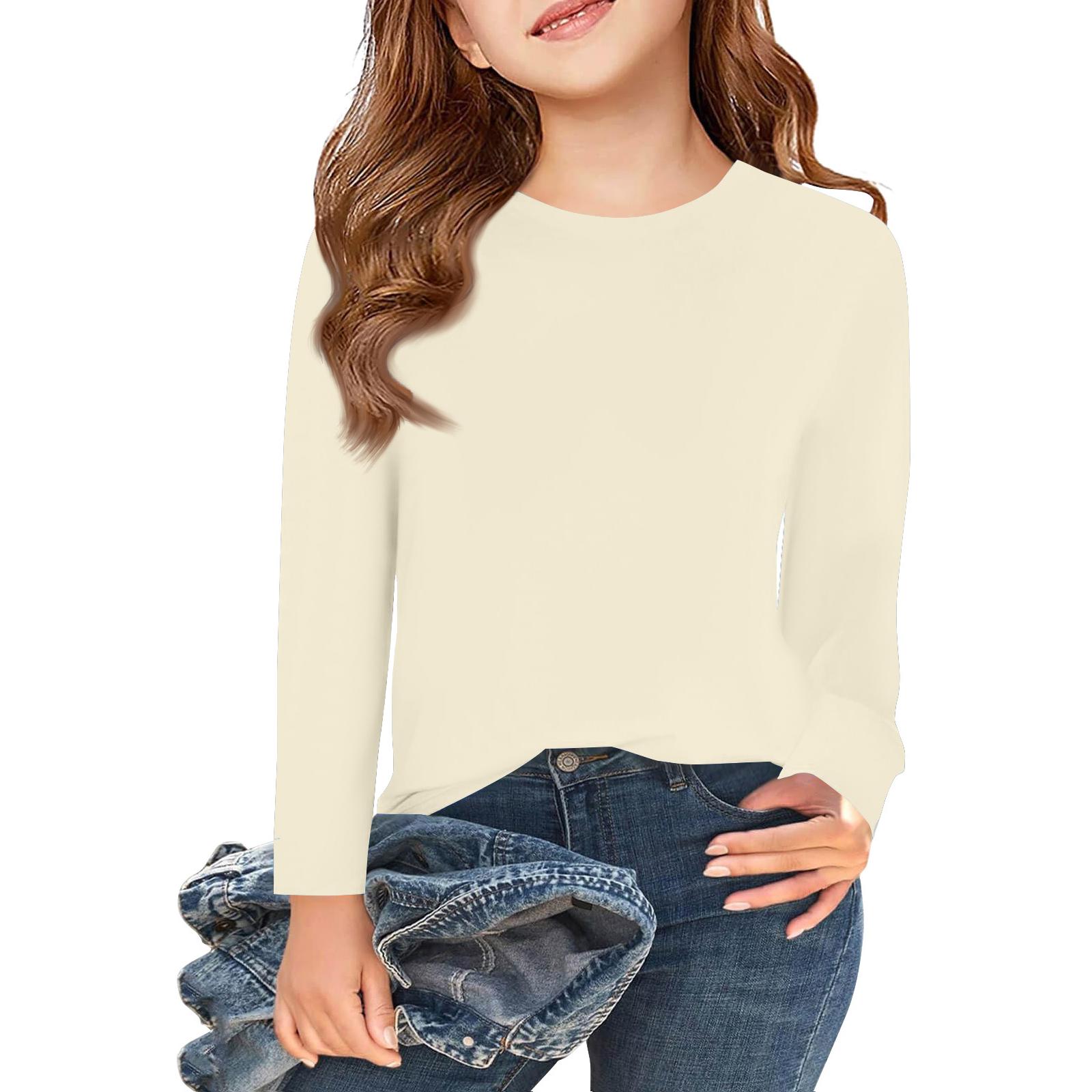 

Boy And Girls Solid Color Long Sleeved T-shirt Round Neck Solid Color T-shirt 100