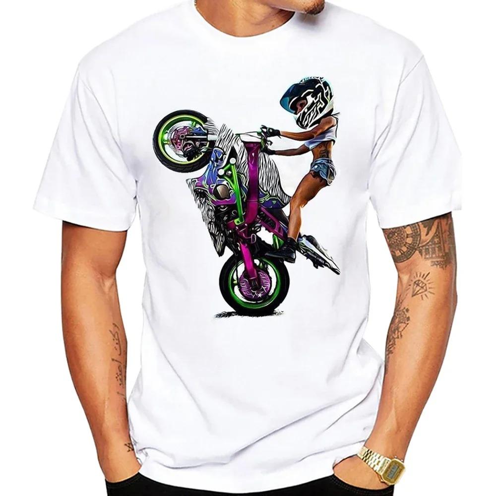 Fun Motorcycle Cafe Racer From Behind Riding T Shirt Summer Men Short Sleeve Sport Classic T-Shirt Hip Hop Boy Casual White Tees