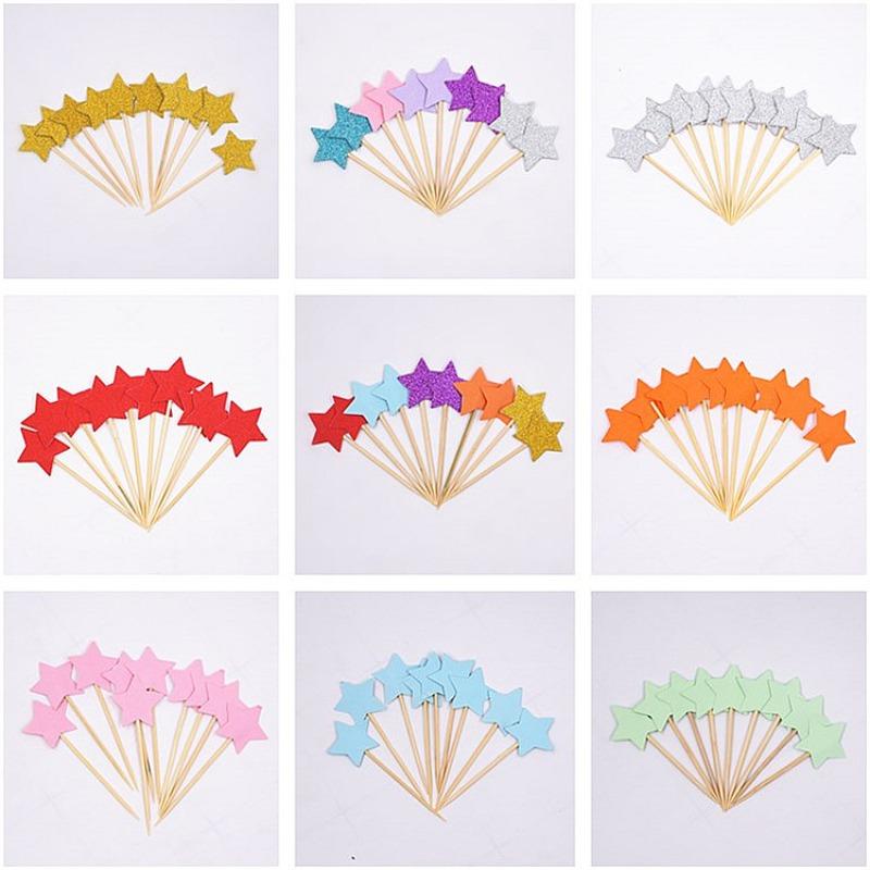 10pcs Mini Heart Star Glitter Series Cake Decoration Inserts Cupcake Toppers Decorating Wedding Birthday Party Decorations