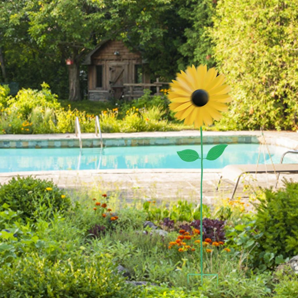 75cm Sunflower Windmill Metal Rotating Sunflower Wind Spinner With Stake Standing Lawn Flower Pinwheel Outdoor Garden Decor