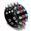 Three Rows Of Colorful Spikes Exaggerated Punk Leather Bracelet