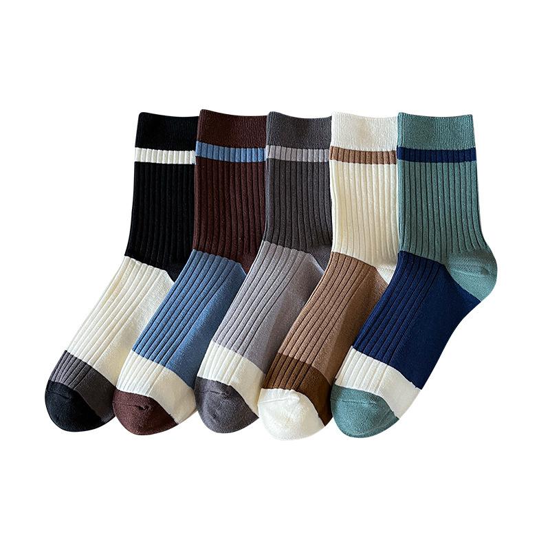 Men's Spring and Autumn Pure Color Cotton Striped Color Tube Socks