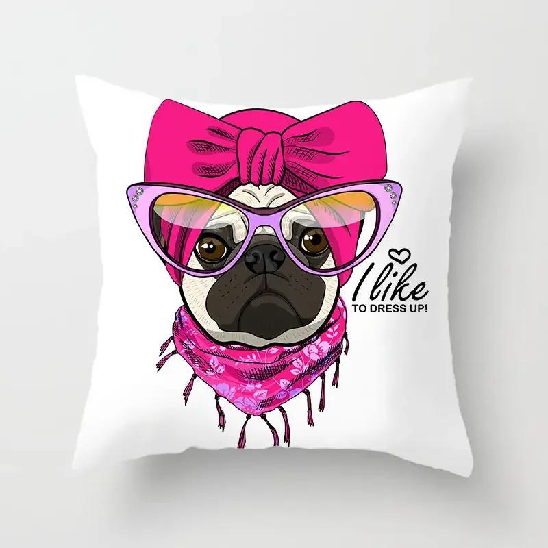Cute Pug Bulldog Sofa Decorative Cushion Covers Pillowcase For Living Room  Polyester Pillow Case  Home Decor