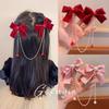 Girls' Red Bow Tassel Hair Clips for Chinese New Year, Autumn & Winter