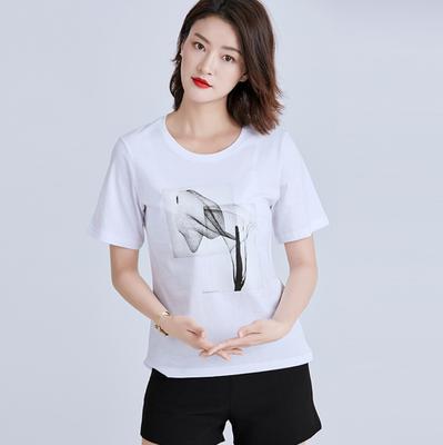 Camiseta feminina de algodão de manga curta, nova moda estilo coreano respirável camiseta feminina simples solta estampada