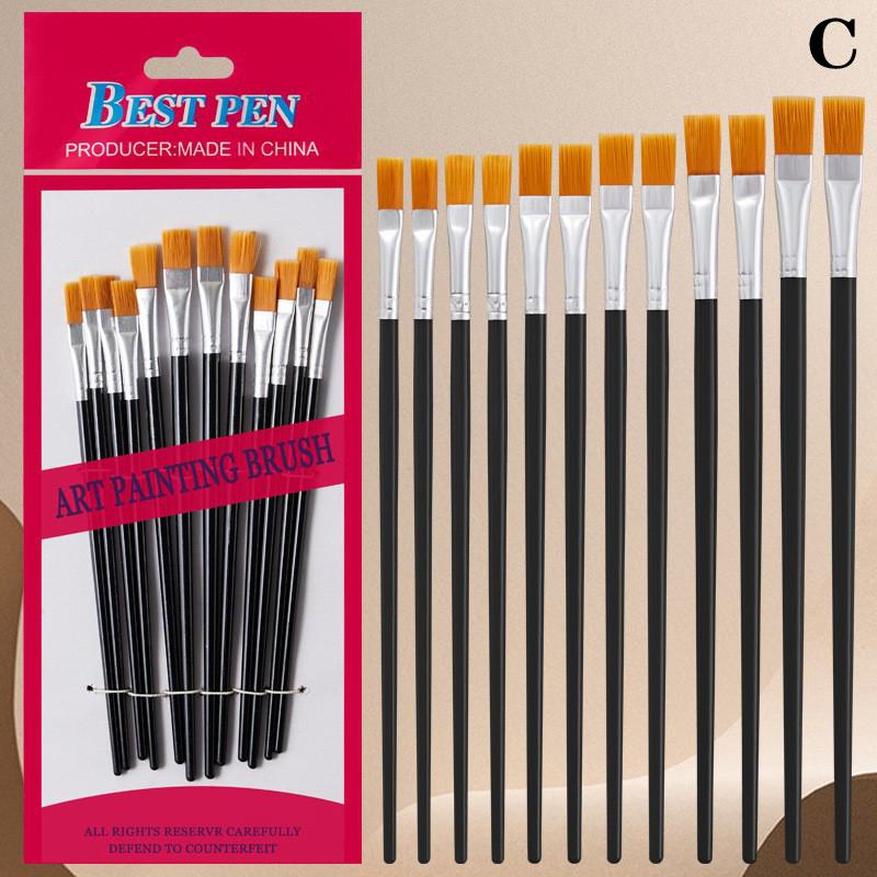 12 Pcs Painting Brushes Set Art Round Flat Hair Nylon Hair Paint Brush Pen For Oil Acrylic Watercolor School Art Supplies
