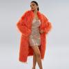 Women's Notched Collar Long Sleeve Fringed Faux Fur Coat Loose Fit Urban Style Overcoat