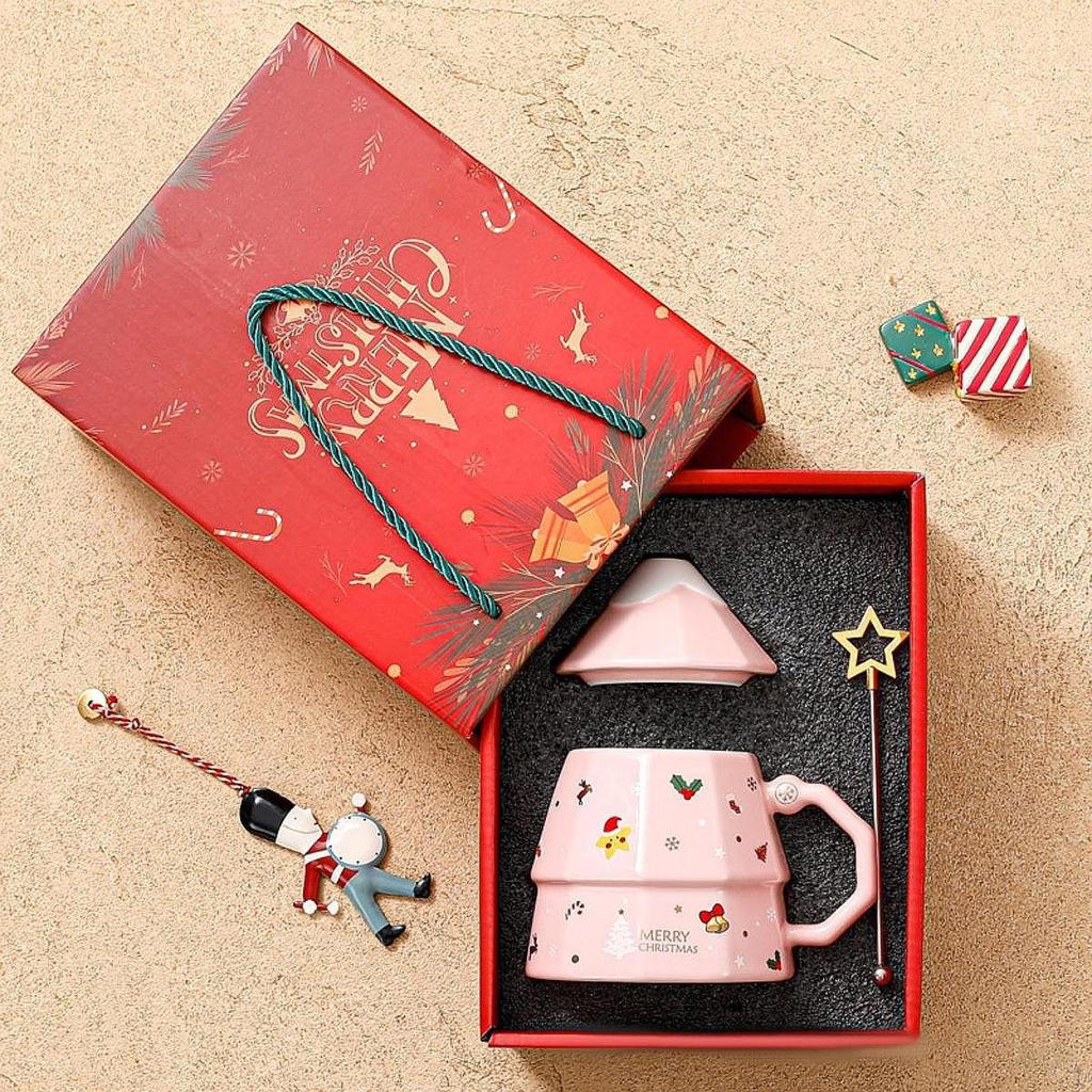 Keramik Weihnachtsbecher Kaffeetasse, mit Deckel und Henkel, Geschirr, Feiertags Lustige Tasse