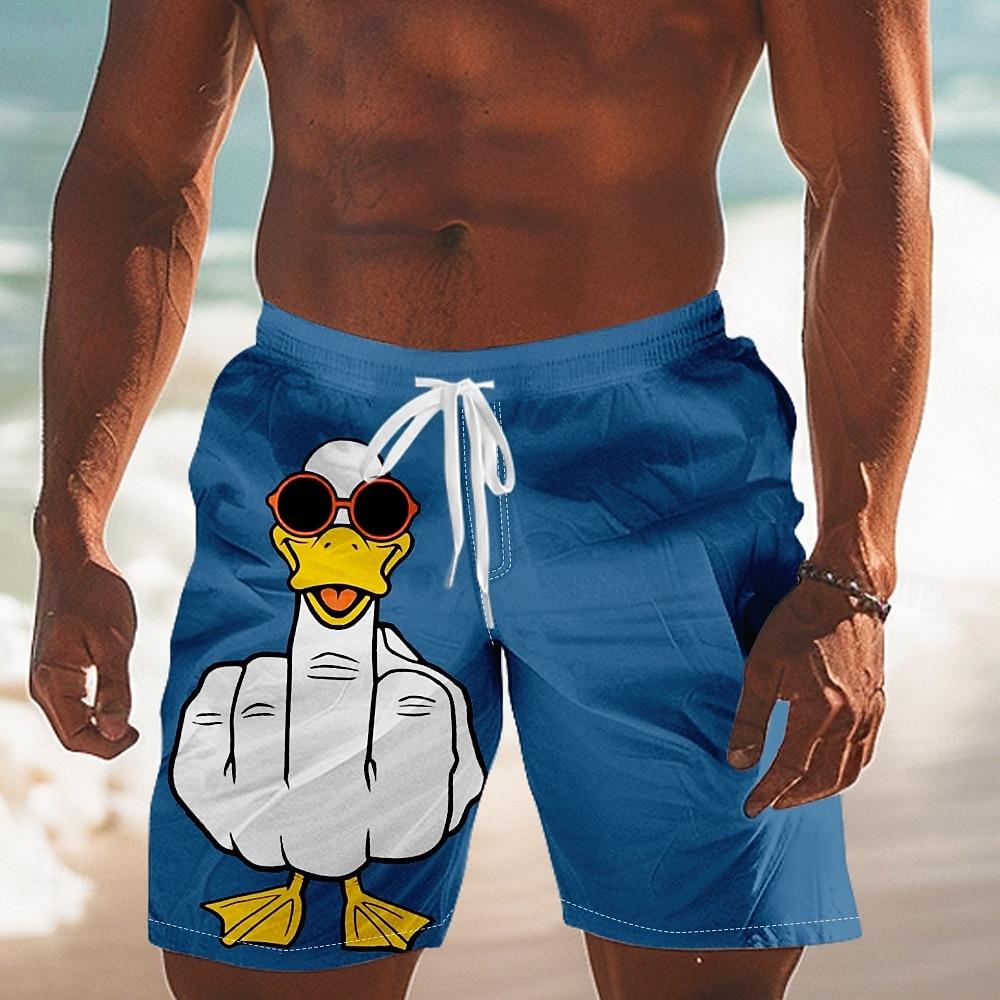 

Men s Animal Duck Funny gestures Swimming Trunks Board Shorts Shorts Mid Waist Streetwear Hawaiian Casual 2XL