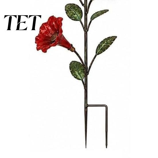 Hanging Bird Waterer for Patio Red Flower Hummingbird Feeder with Ground Stake, Metal Feeder, Backyard Wildlife Watering Station Outdoor Yard