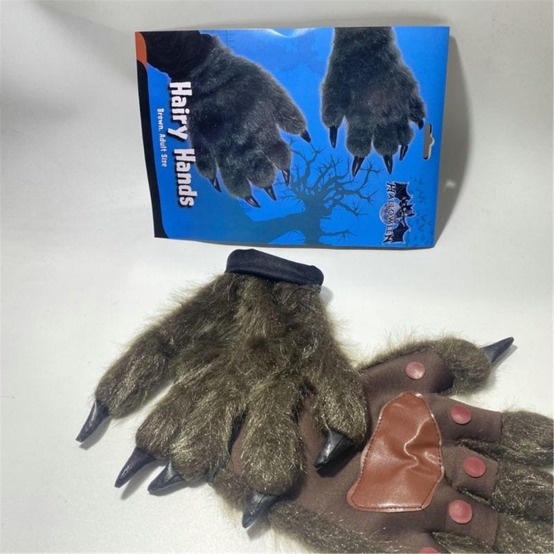 Cosplay Costume Werewolf Claw Gloves for Women Plush Beast Claw Gloves Halloween Party Anime Props RolePlay Hand Warmers