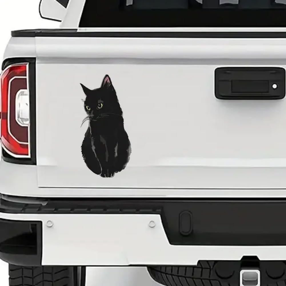 Set mit 2 Schwarze Katze Aufklebern 3"x6" Wasserdichtes Vinyl Autoaufkleber Stoßstange Fenster Laptop Gitarre Geschenk Katzenliebhaber | #AZ230