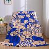 Blue - Lined Cartoon Faces Flannel Blanket Warm Soft Halloween Christmas Couch Warm Cozy Decorative Decor Gift for All Season